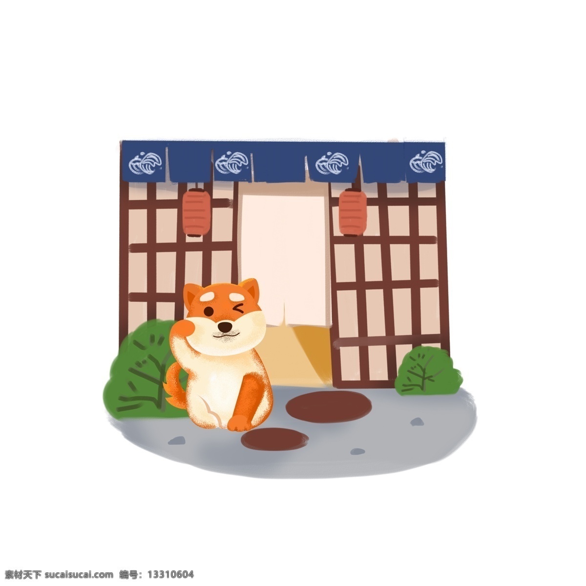 日式 可爱 手绘 风 柴 犬 日式店铺 柴犬 秋田犬 可爱的狗 手绘风 日本 狗