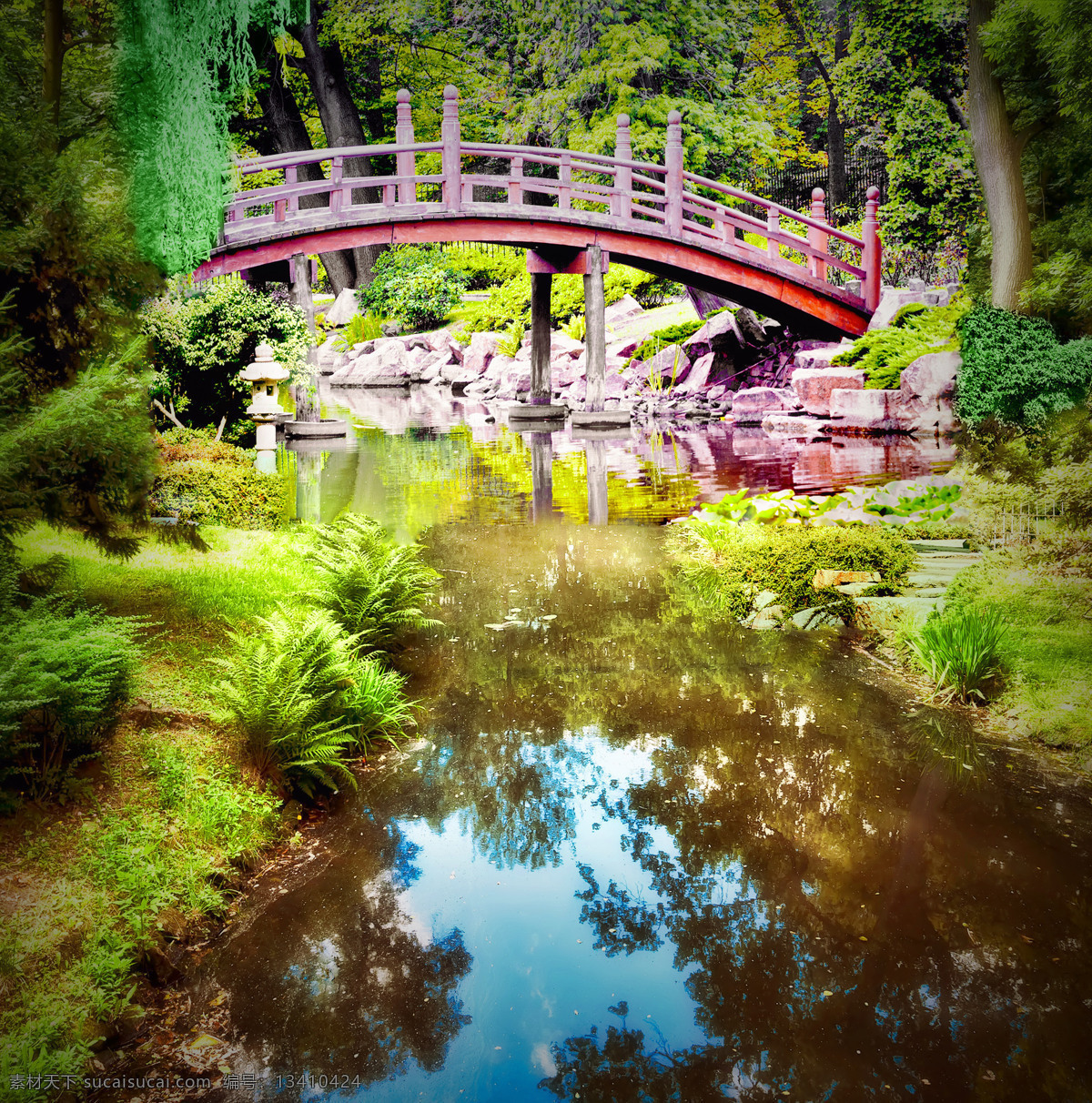 小桥流水 绿色 树木 大自然 草地 植物 小桥 石桥 流水 山水风景 风景图片