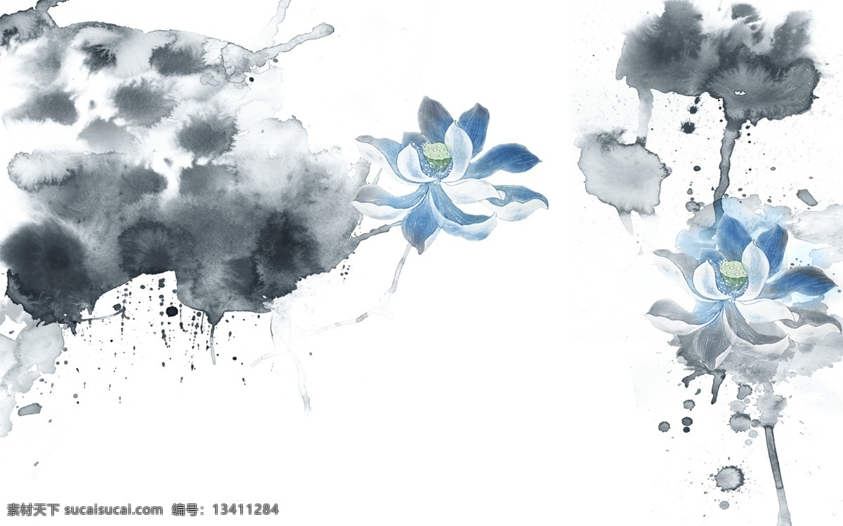 淡 蓝色 荷花 荷叶 装饰画 淡蓝色 中式 中国风 水墨 淡色 禅意 山水 风景 装饰画素材 背景墙 海报素材 海报背景 绘画 国画 文化艺术 绘画书法