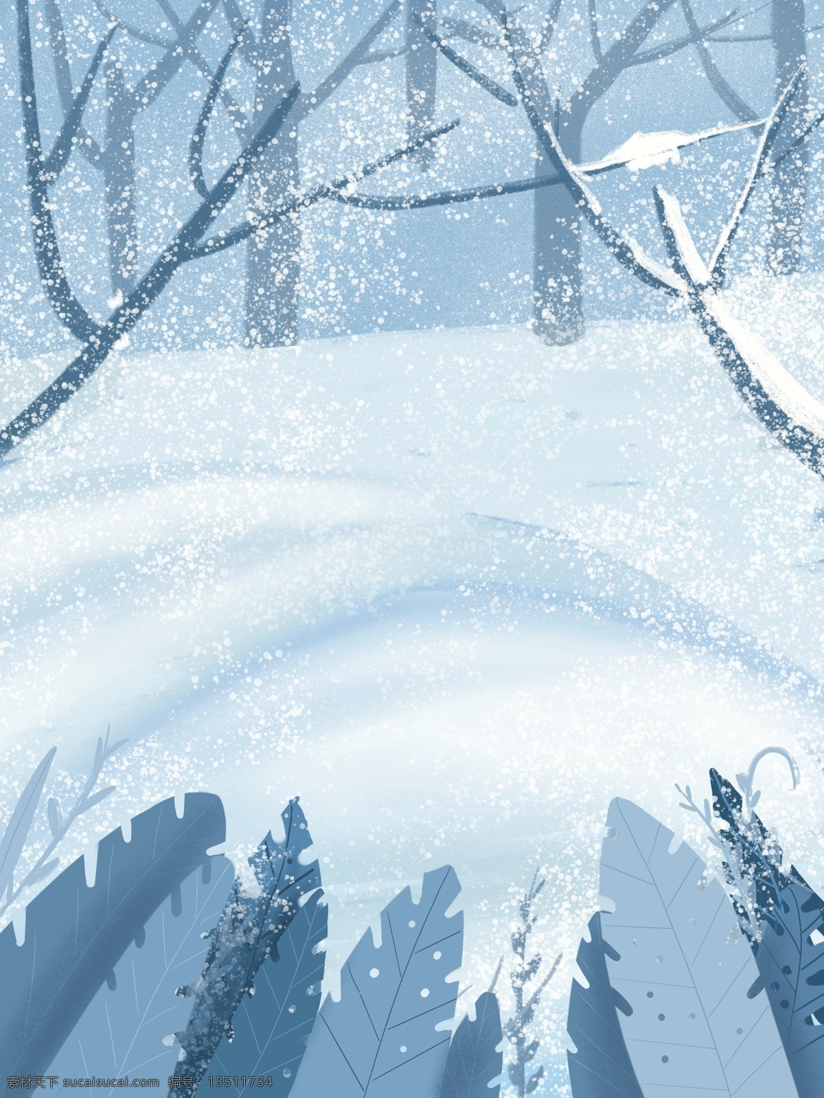 二十四节气 小雪 雪地 背景 冬天来了 冬至 大雪 树木 清新水彩雪景