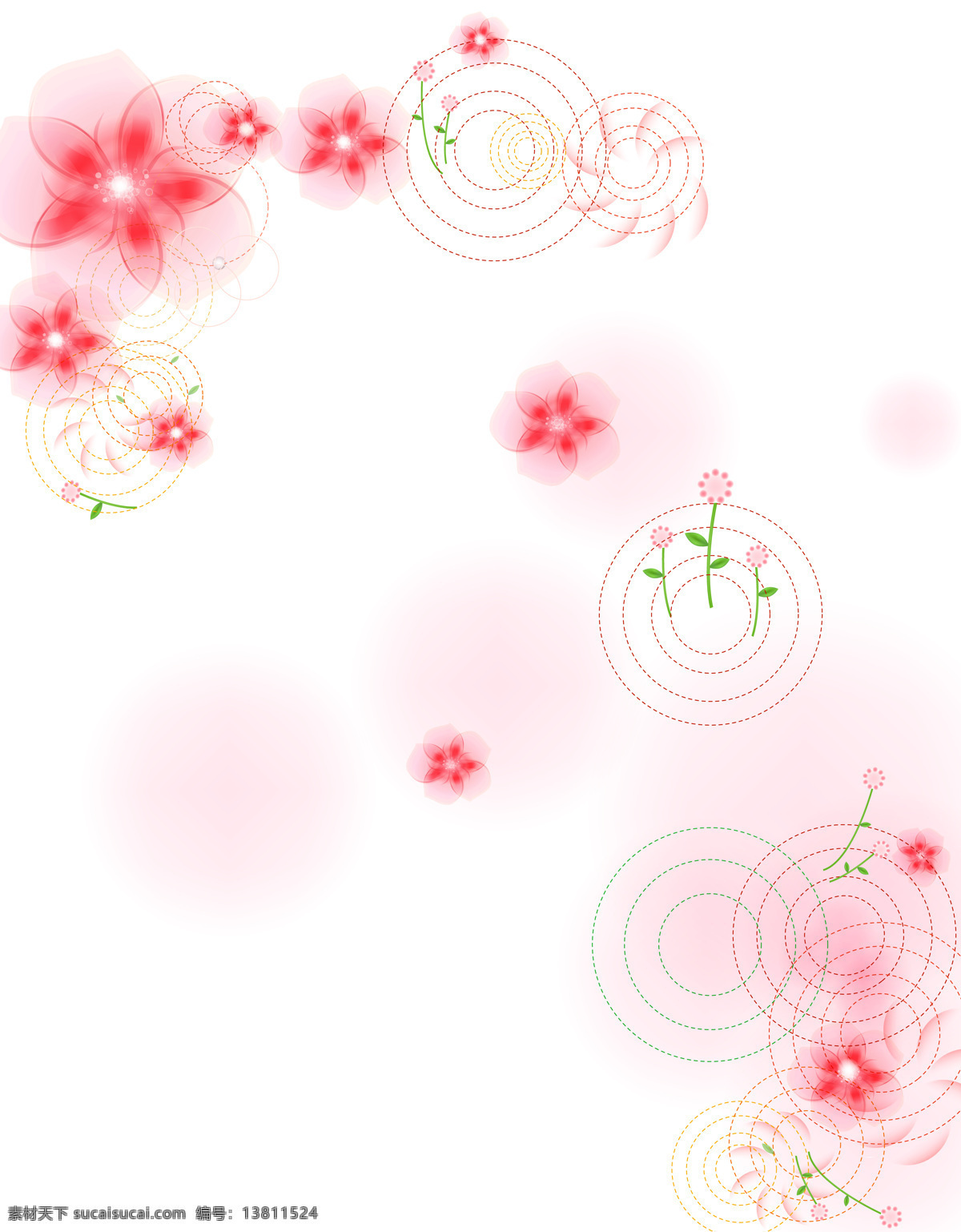 梦幻 花朵 飘零 移门 插画 粉色 圆圈 装饰素材
