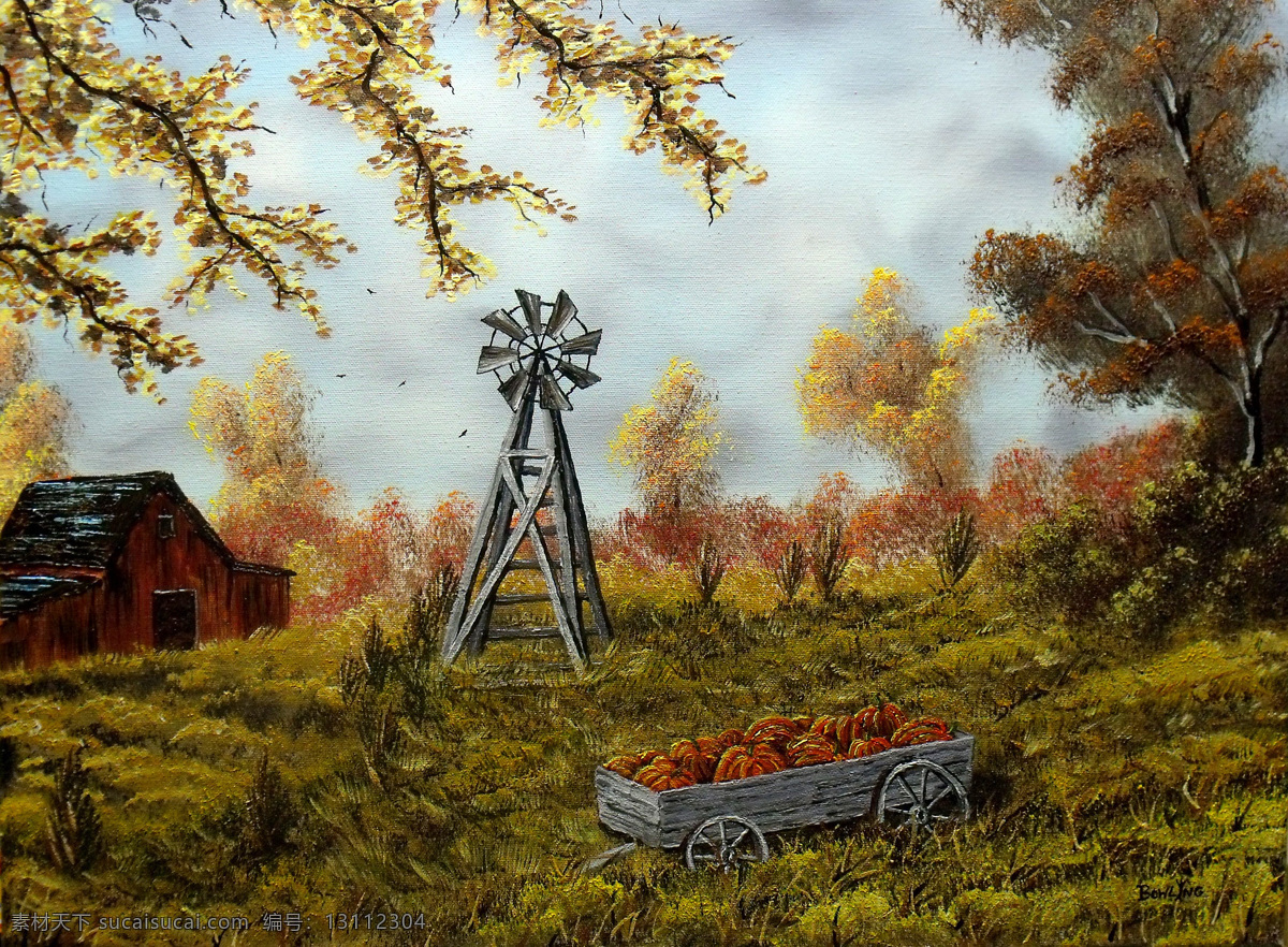 丰收 风景 风景画 挂画 绘画 绘画书法 景色 木屋 油画 农场 南瓜 车 设计素材 车模 板 农场南瓜车 油画风景 艺术 油画艺术 田野 南瓜车 西方油画 欧美油画 油画作品 文化艺术 装饰素材 山水风景画