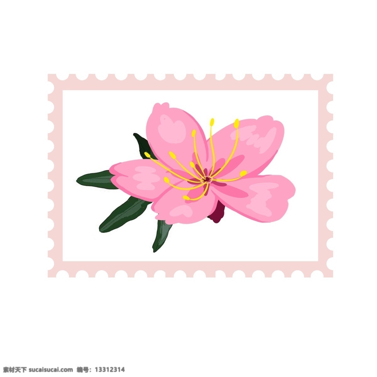桃花邮票装饰 粉色 花边 邮递