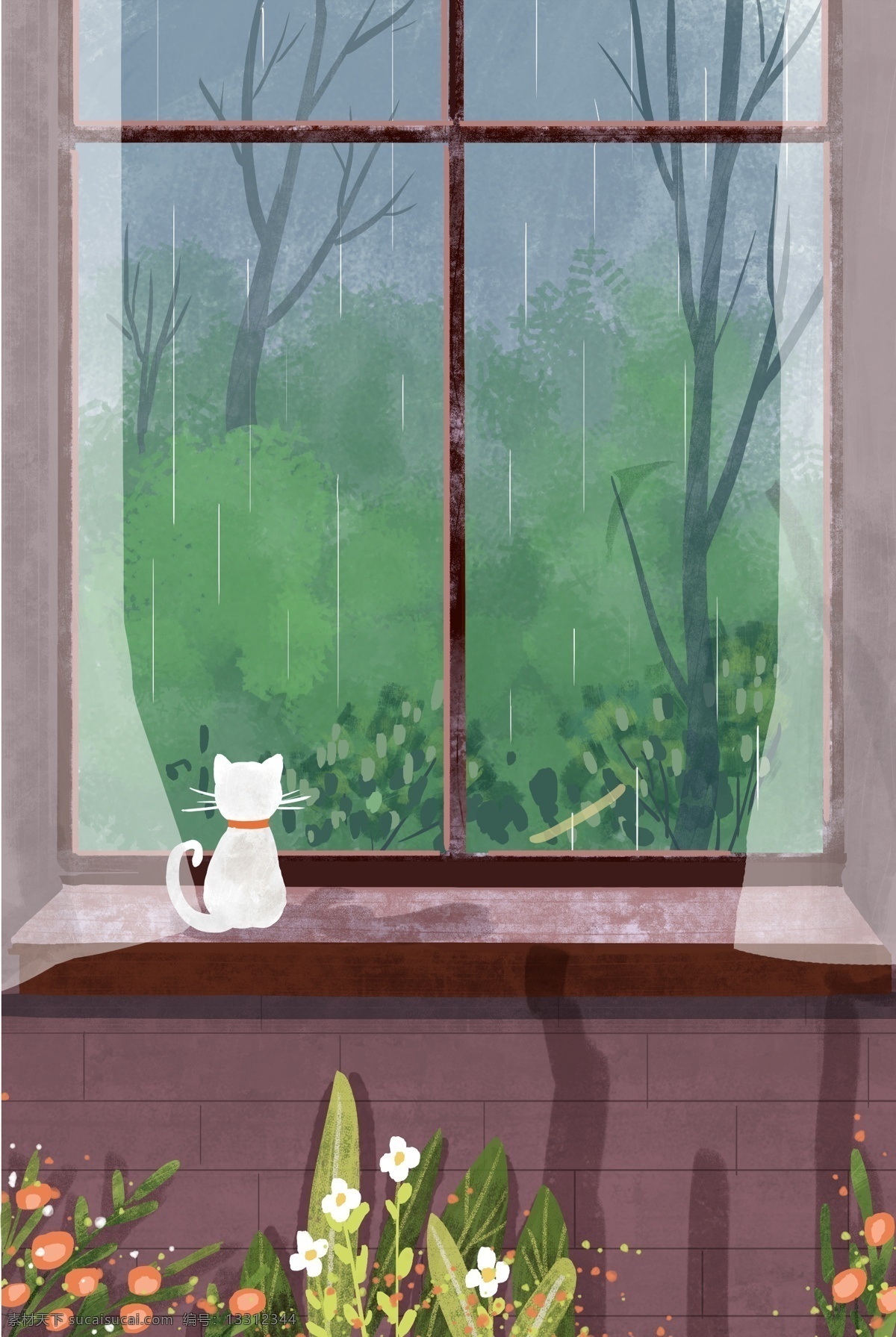 绿色 创意 雨景 景色 背景 风景 观赏 小动物 春季 季节
