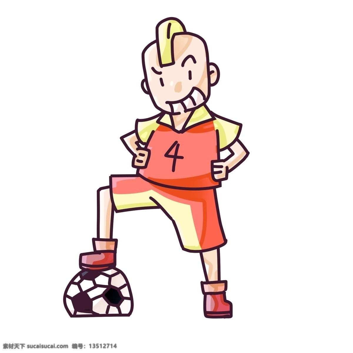 踢 足球 小 男孩 插画 黑白足球 健身的小男孩 红色的球服 开心的小男孩 玩耍的小男孩