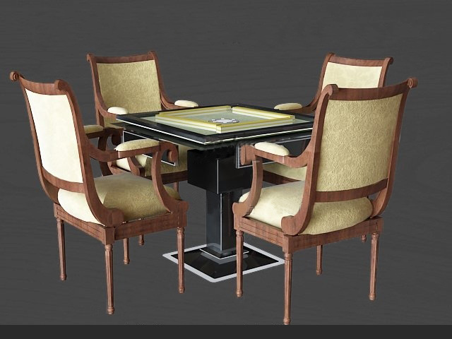 麻将桌 3d 模型 桌椅 组合 max9 麻将 欧式 棋牌 棋牌室 椅子 有贴图 家具组合 方 桌椅组合 四 灰色