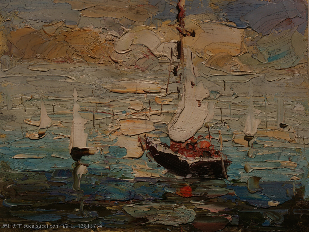 描 线 油画 风景图片 帆船 海景 绘画书法 文化艺术 描线油画风景 家居装饰素材