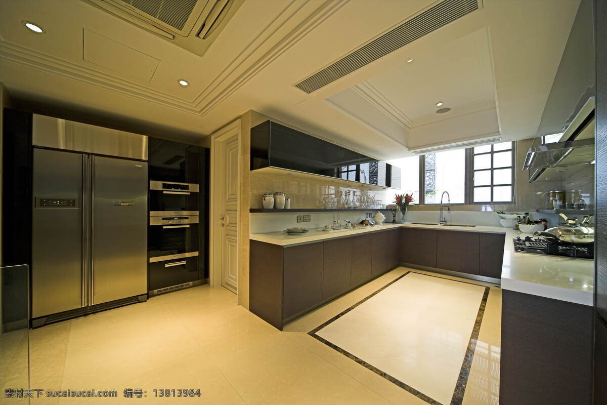 厨具 橱柜 建筑园林 室内摄影 舒适 享受 简约 开放式 厨房 双开门冰箱 装饰素材 室内设计