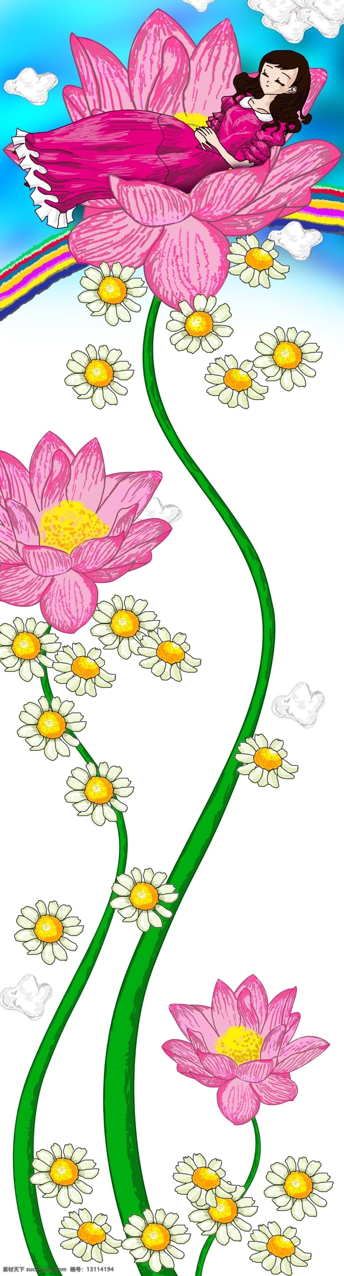 分层 荷花 花朵 漫画 女孩 人物 鼠绘 源文件 花中 模板下载 花中女孩 psd源文件