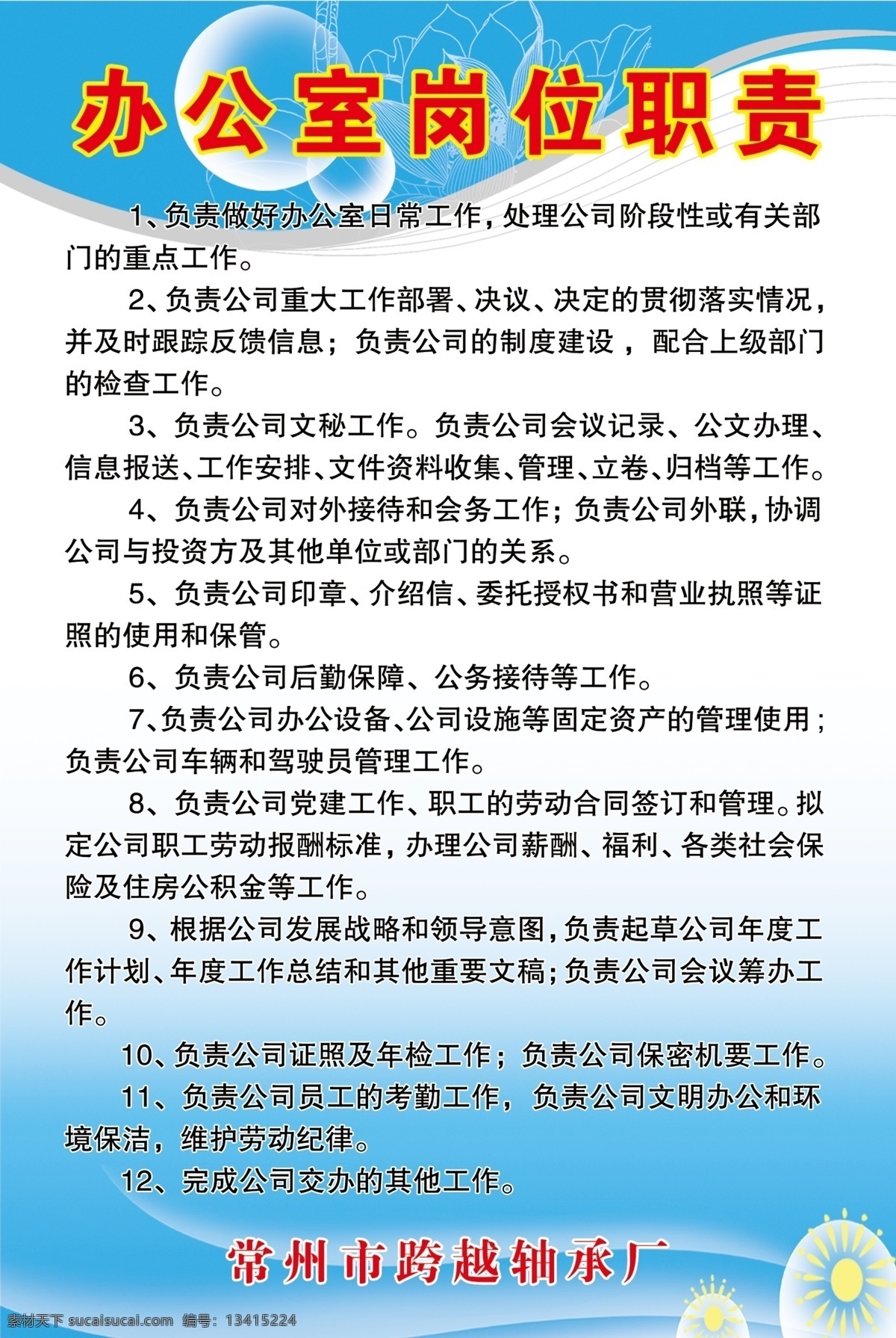 办公室 岗位职责 蓝底 展板 职责 制度 分层 源文件