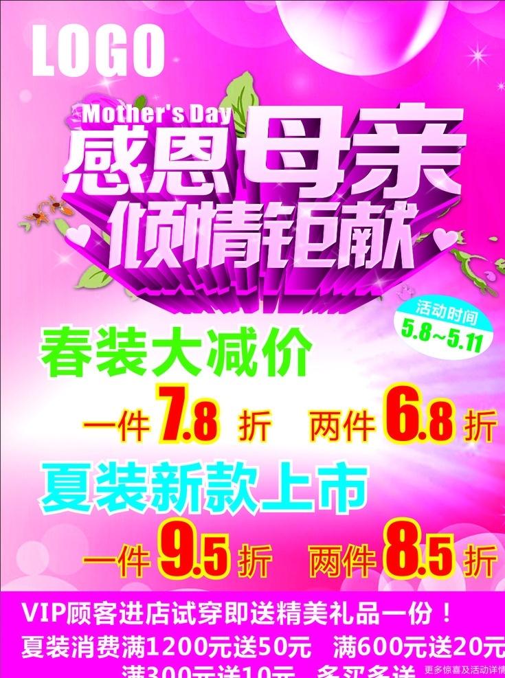 母亲节 活动 海报 活动海报 感恩 康乃馨 春装 夏装 减价 花纹背景 玫红底纹 展板