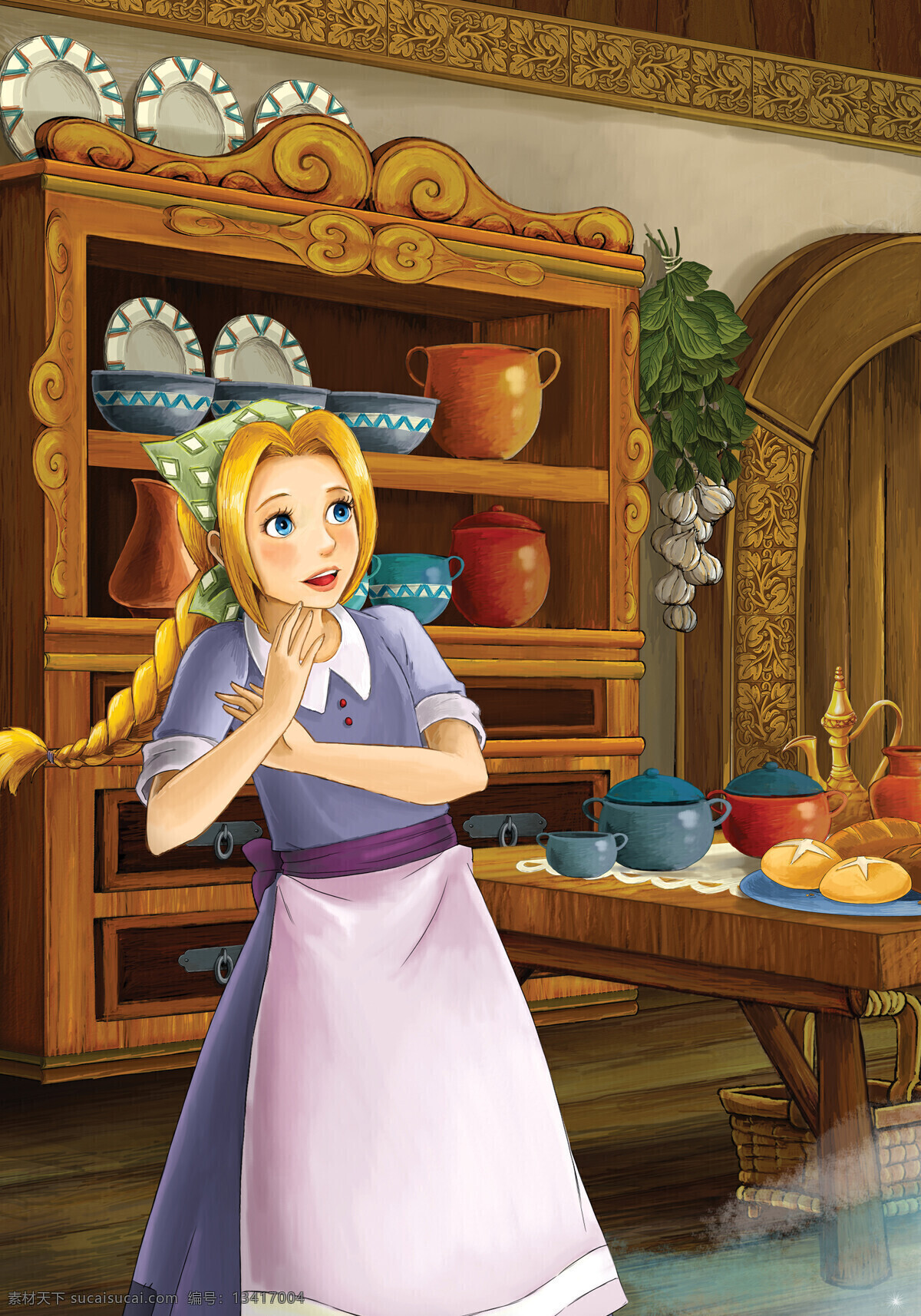 做饭 的卡 通 少女 厨房 美女 卡通人物 童话 人物图片