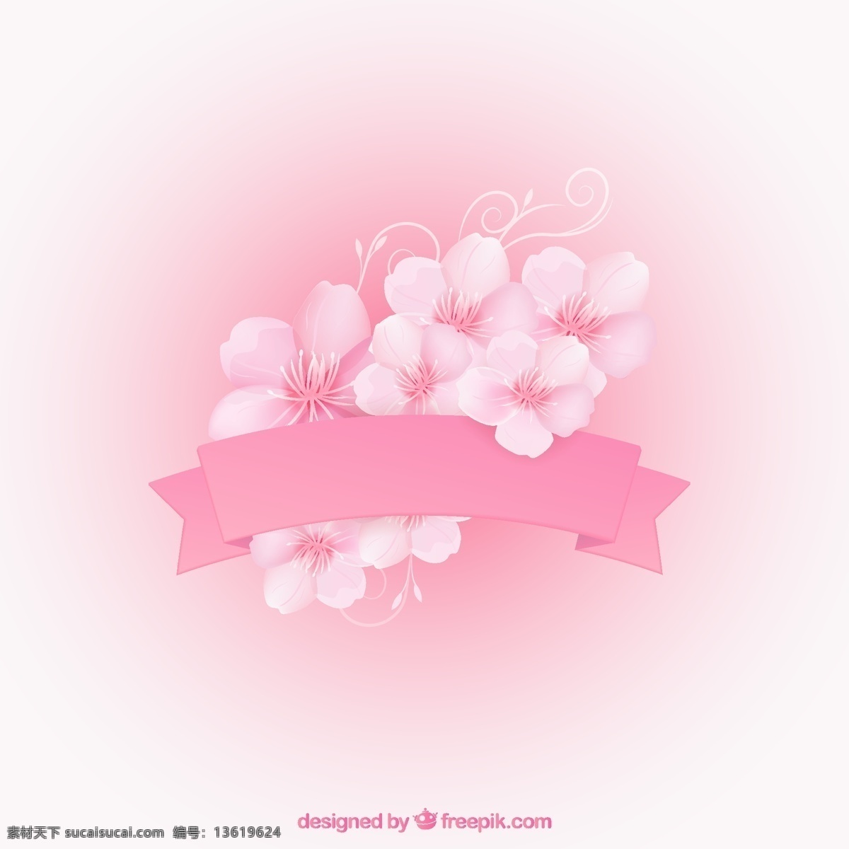 粉色 樱花 丝带 矢量 花卉 条幅 矢量图