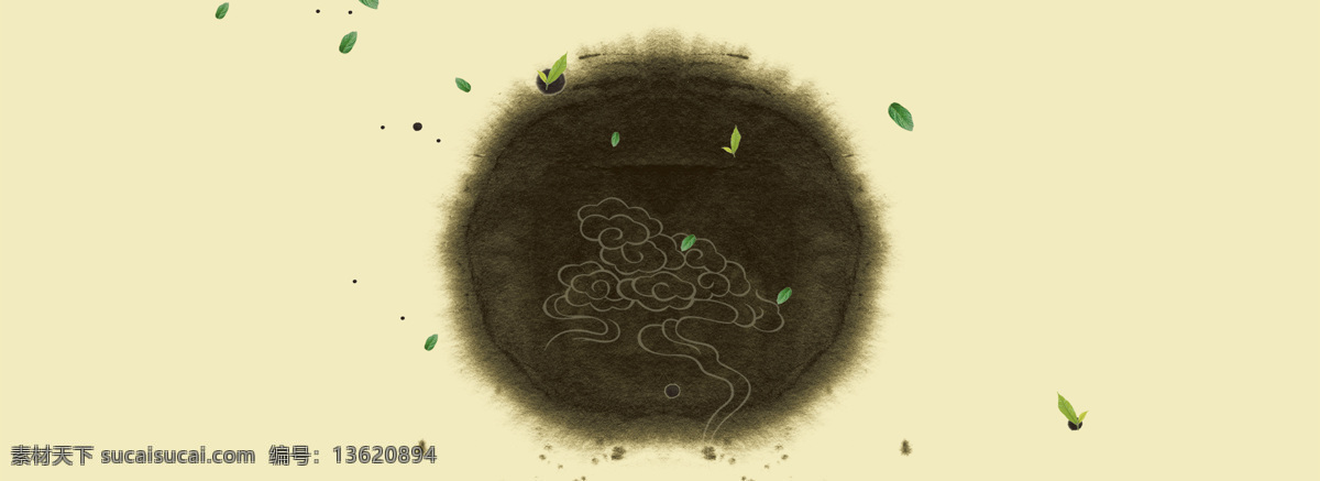 茶叶 水墨 古典 分层 背景 banner 白色