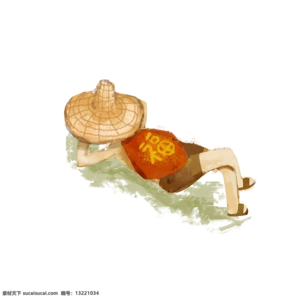 古风 躺 地上 休息 人物 商用 元素 中国风 斗笠 插画 跷二郎腿 儿童 手绘