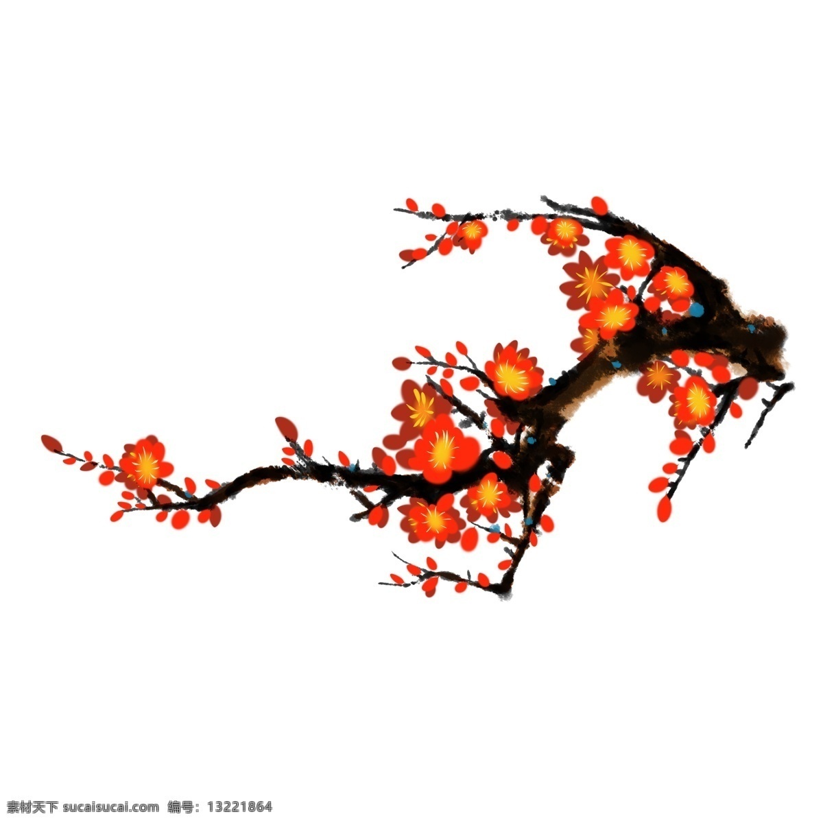 中国 风 手绘 花卉 插画 梅花 中国风 中国风梅花 红梅花 手绘梅花 梅花插画 水墨风红梅 ps 分层 元素 冬梅花