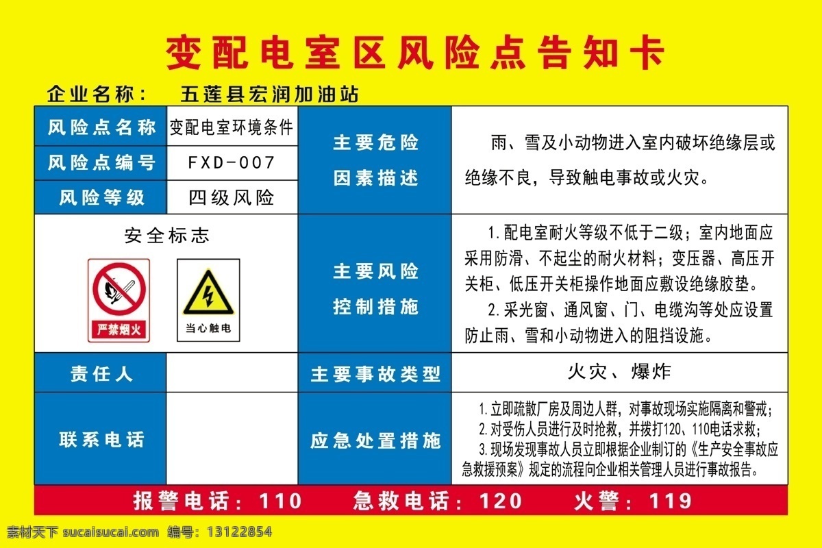 变 配电室 区 风险 点 告知 变配电室区 风险点告知卡 加油站 告知卡 加油站变配电