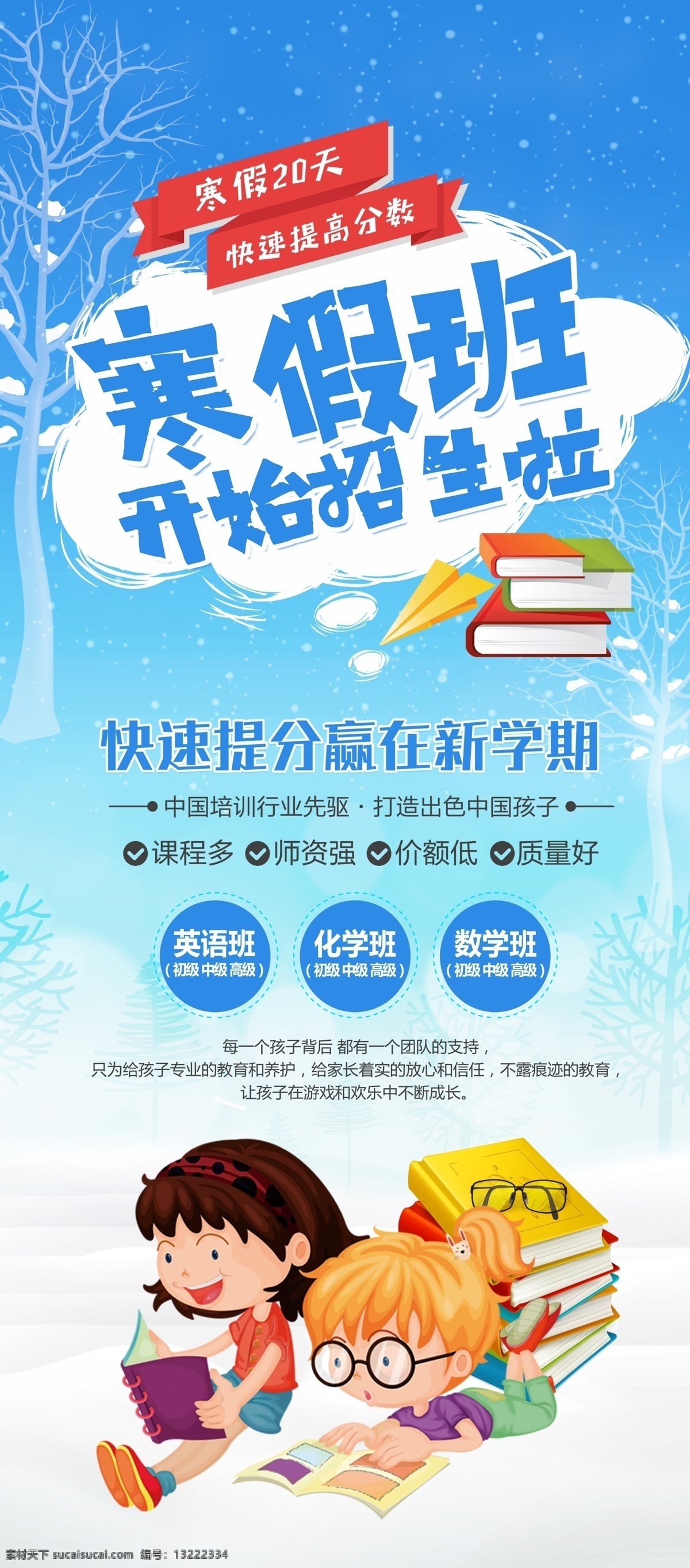 简约 创意 寒假 班 展架 寒假班 招生 冬季冲刺班 蓝色 冬季 复习班 简约创意 创意简约