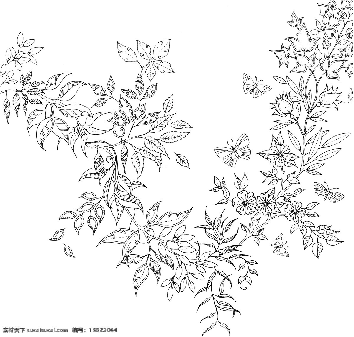 秘密花园 彩绘本 高清 黑白 花卉 学习 文化艺术 绘画书法