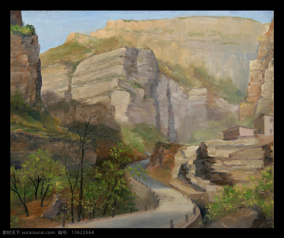 风景画 绘画书法 美术 山岭 山路 深山 石壁 树木 太行 风情 设计素材 模板下载 太行风情 油画 太行山区 油画艺术 油画作品46 文化艺术 装饰素材 山水风景画