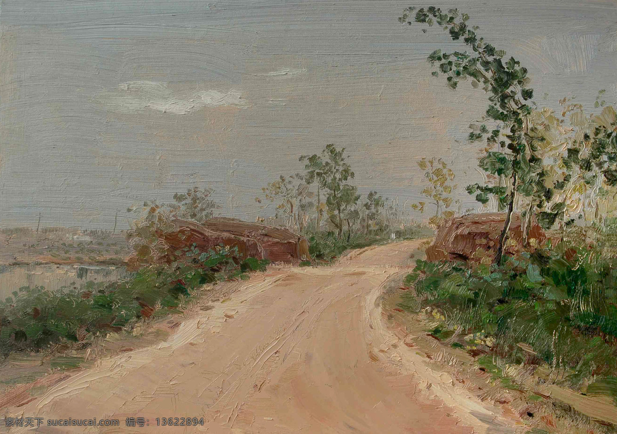 风景 绘画书法 美术 树丛 文化艺术 油画 油画艺术 乡间 泥土路 设计素材 模板下载 乡间泥土路 乡野 泥路 植物 油画作品51 节日素材 五一劳动节
