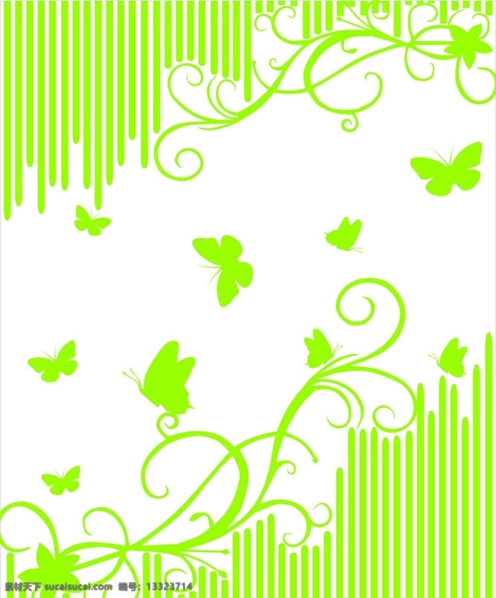 藤蔓 花纹花边 蝴蝶 长条 绿色 矢量素材 底纹边框 矢量