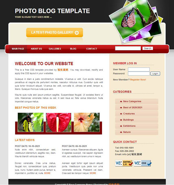 博客 css 网页模板 网页素材 摄影博客