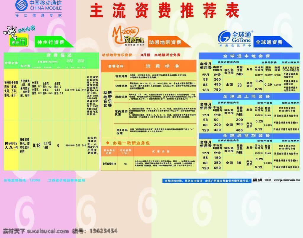 中国移动通信 移动通信 主流 资费 推荐表 矢量 其他海报设计