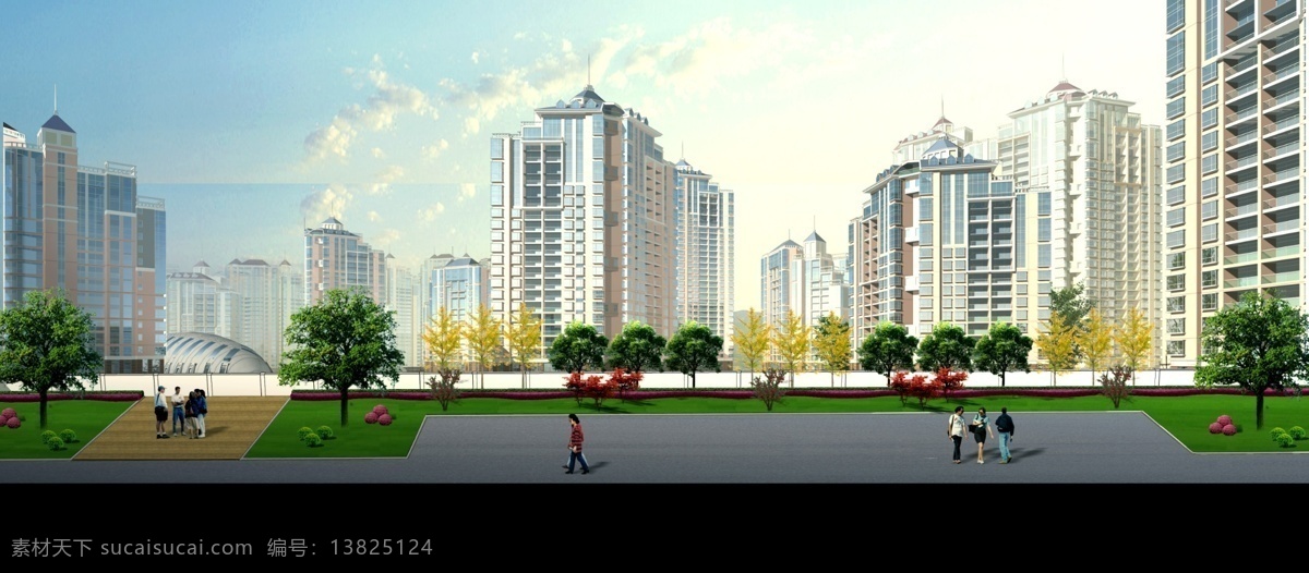 城市 道路 环境设计 建筑 建筑设计 楼房 树木 银杏 花园 绿化 效果图 模板下载 花园绿化 天竺桂 源文件 装饰素材 园林景观设计