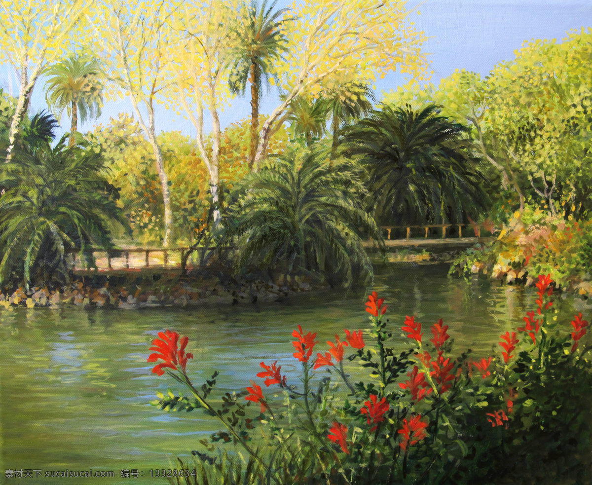 旅游景区 插画 背景 湖水 大树 植物 自然风光 手绘 书画 国画 素描 涂鸭 水墨画 书画文字 文化艺术