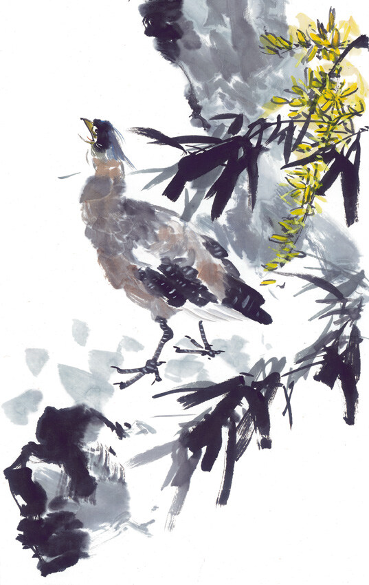 动物 小鸟 喜鹊 油墨画 花丛 中华艺术绘画