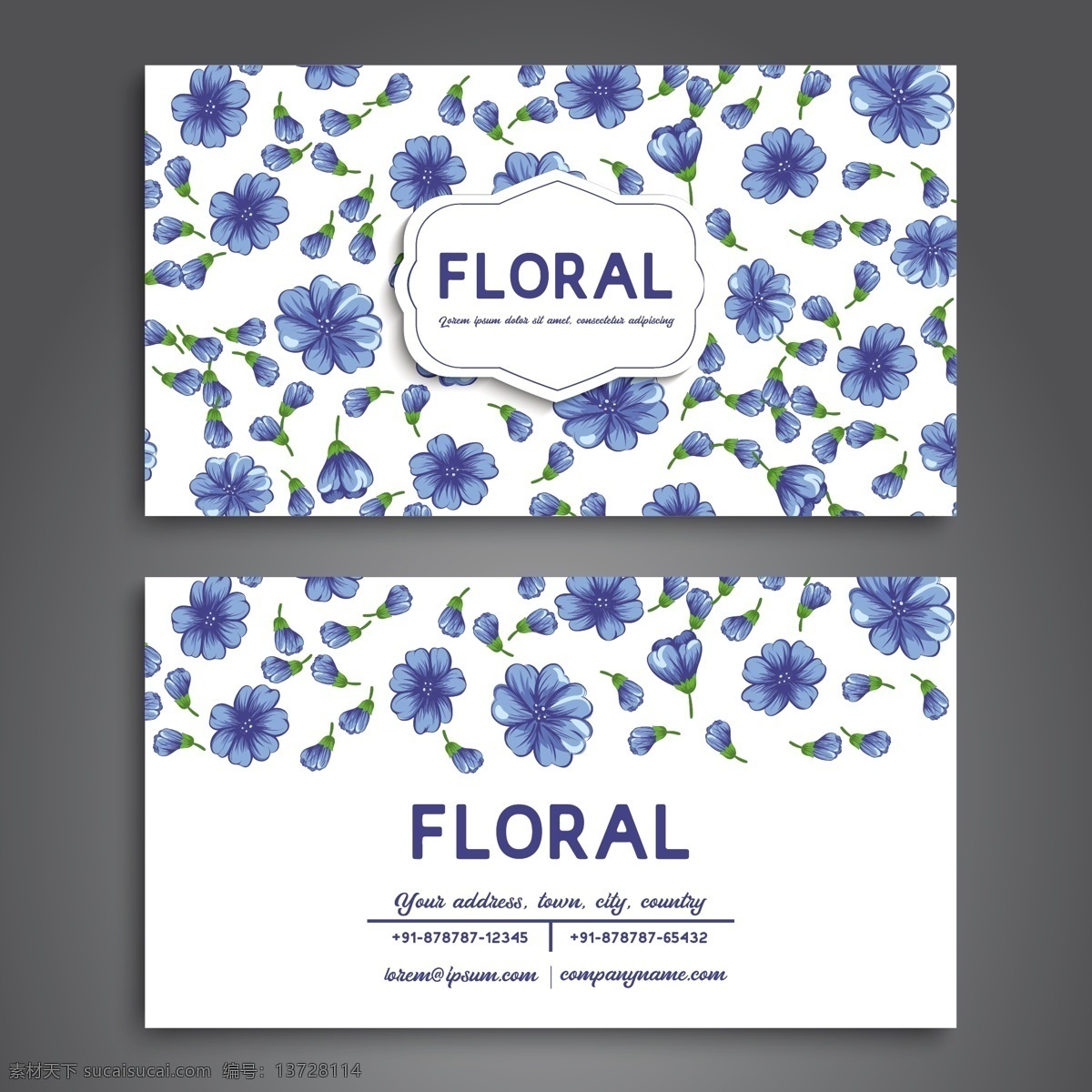 蓝色花名片 名片 花卉 商业 卡片 自然 蓝色 春天 树叶 植物 花朵 美丽 春天的花朵 花瓣 花卡片 盛开