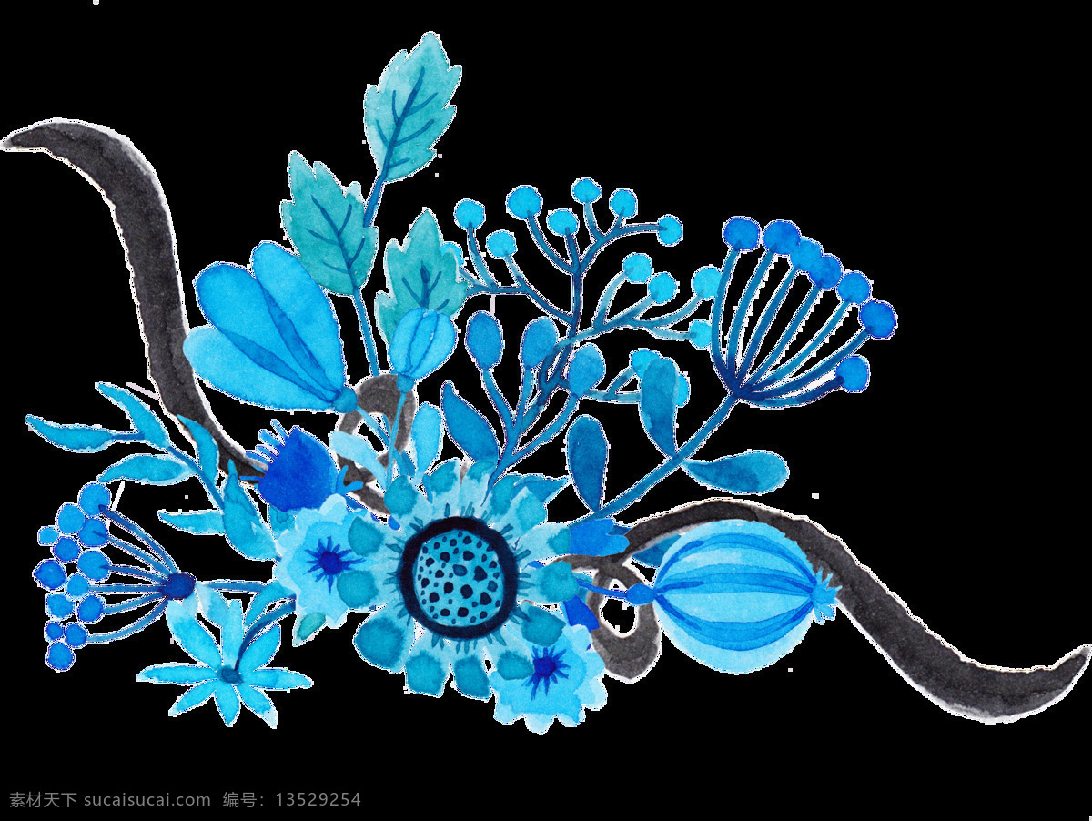 清新 装饰 花卉 卡通 透明 蓝色 抠图专用 设计素材