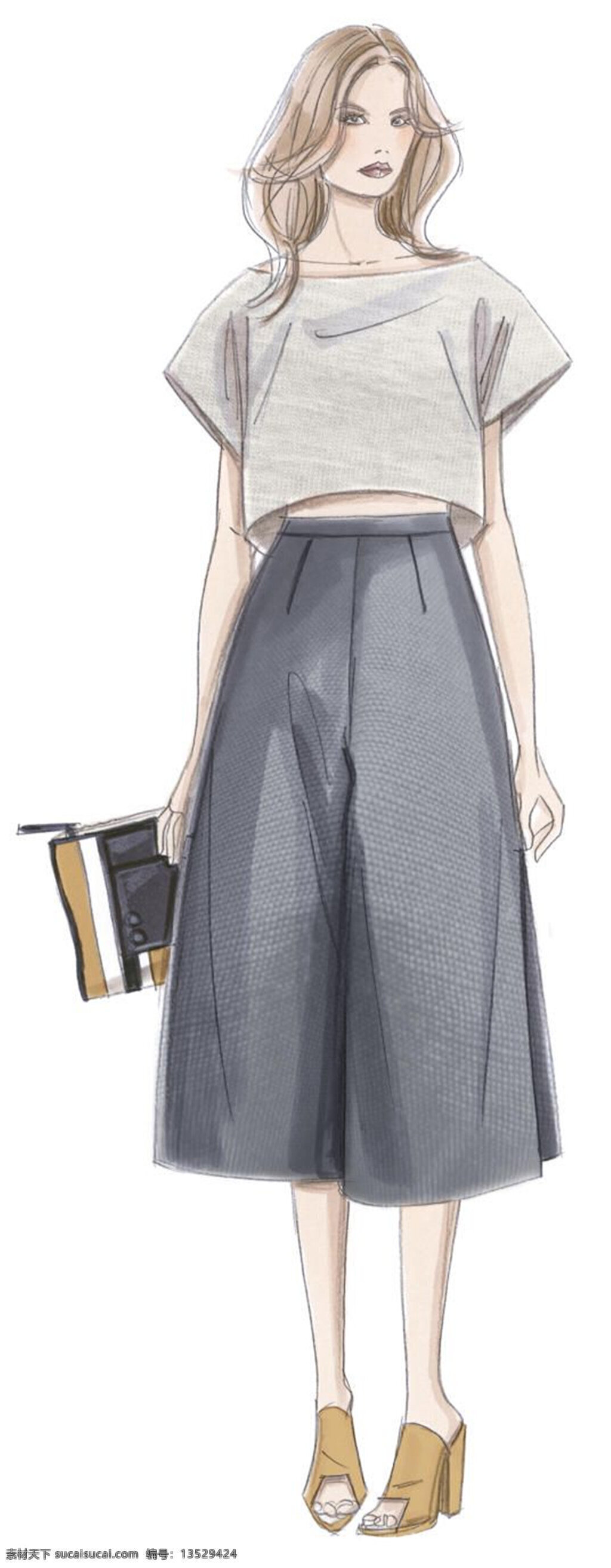 简约 清新 白色 短袖 女装 效果图 白色短袖 服装设计 服装效果图