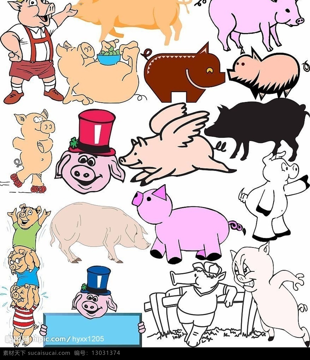 十二生肖猪 动物 十二生肖 猪 卡通猪 分层 源文件库