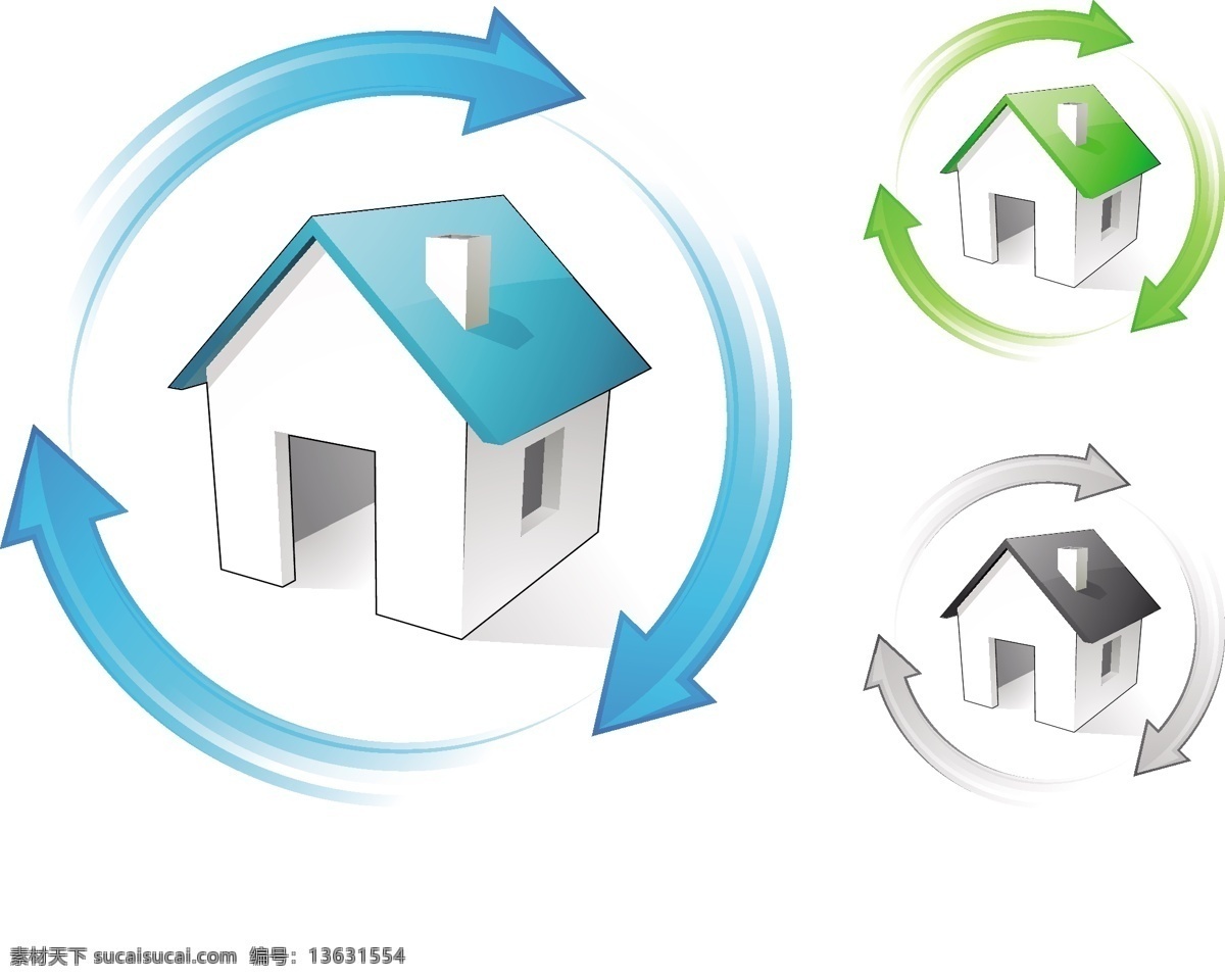 循环 箭头 左右 房子 箭 周围的房子 其他载体 矢量图 其他矢量图