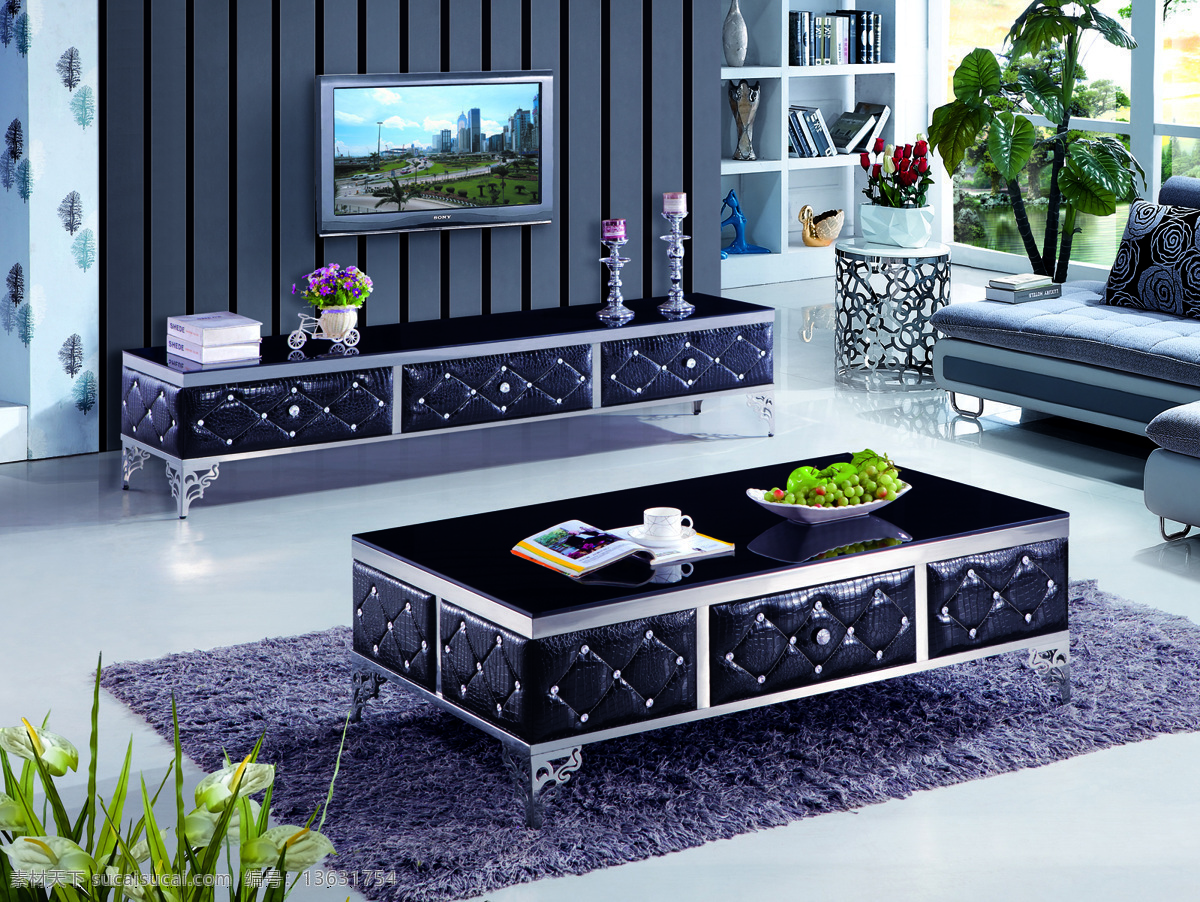 电视柜 茶几 地毯 电视柜背景 挂画 沙发 家居装饰素材 室内设计
