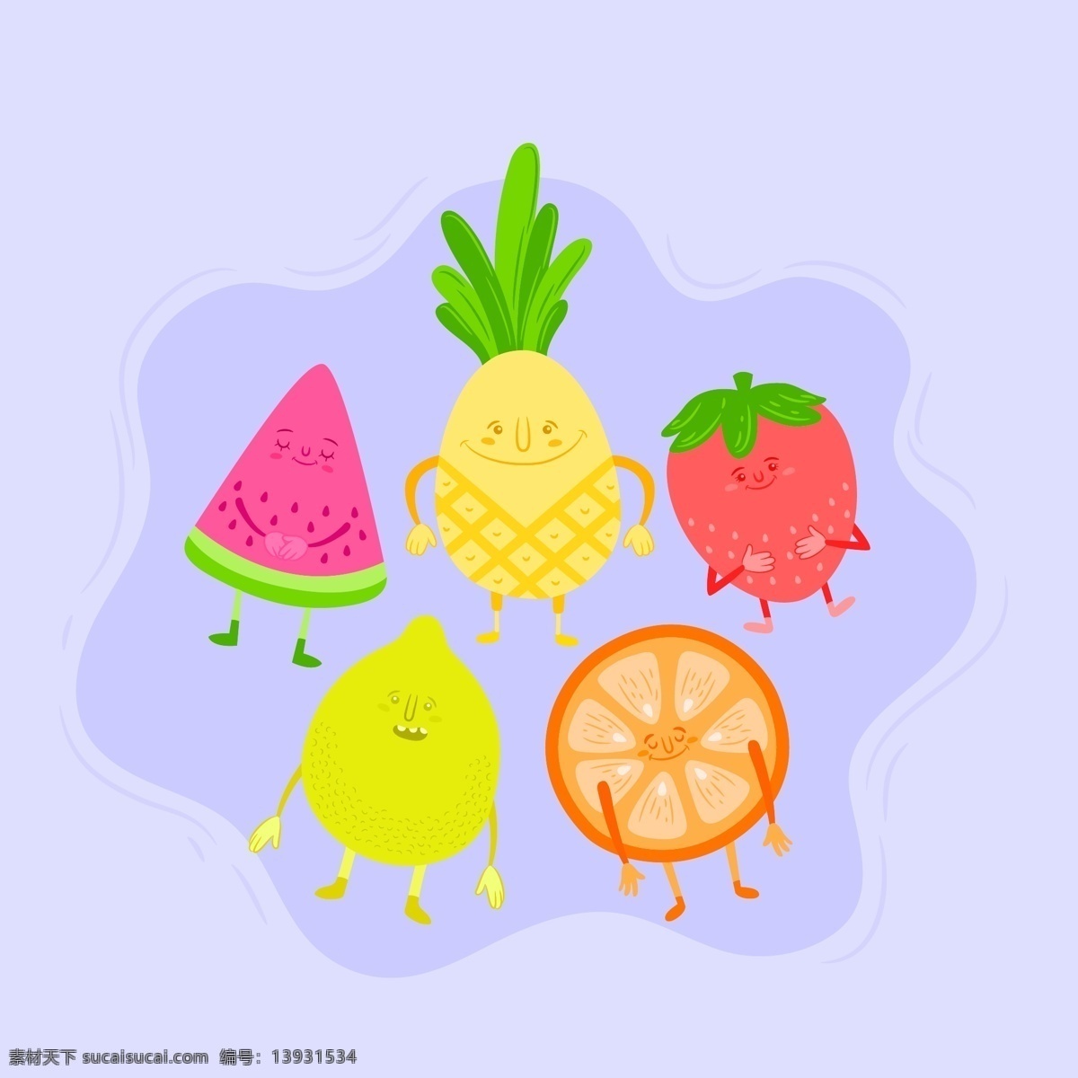 手绘 卡通 水果 宝宝 插画 西瓜 草莓 柠檬 菠萝