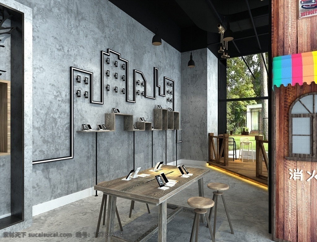 loft 工业 风 手机 营业厅 工业风 手机营业厅 手机展厅 手机专卖店 3dmax 模型 有贴图 有材质 有灯光 3d设计 3d作品 max