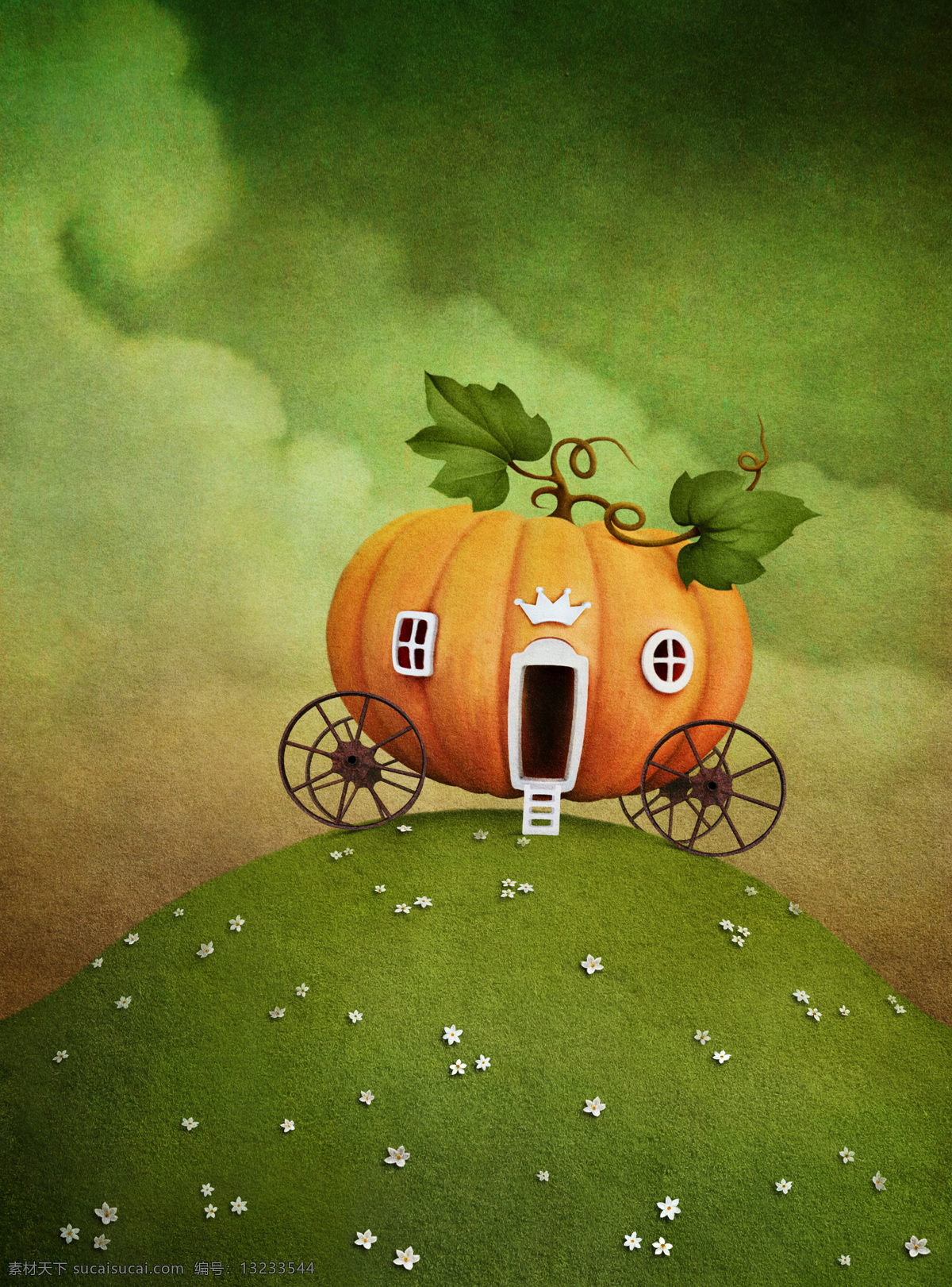 南瓜 车 梦幻 世界 南瓜车 草地 童话世界 梦话世界 画画 画作 神秘世界 梦想世界 梦幻世界 卡通背景 卡通设计 壁纸 墙纸 风景漫画 动漫动画