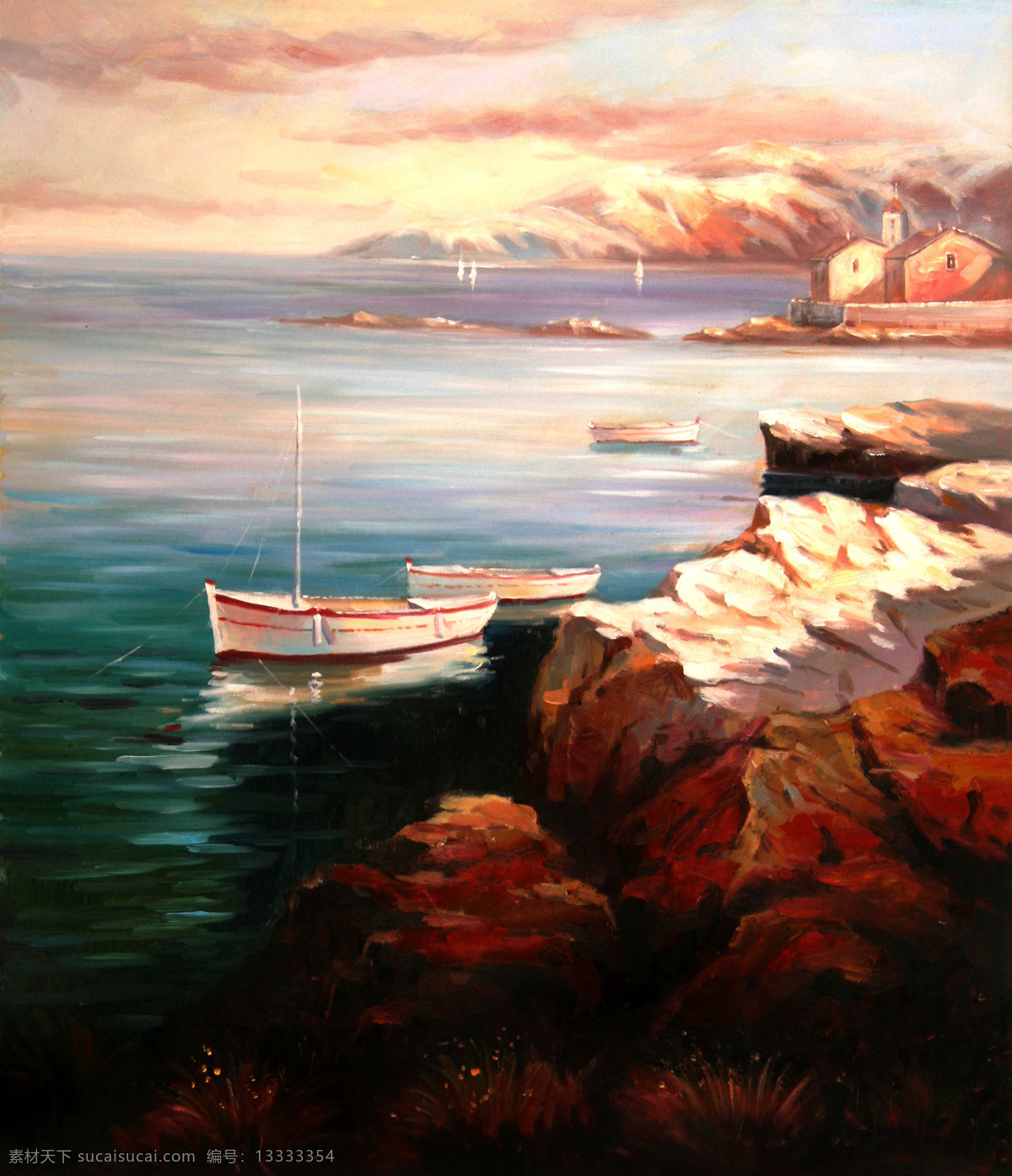 地中海 地中海油画 绘画书法 欧式 文化艺术 油画 装饰 设计素材 模板下载 船景