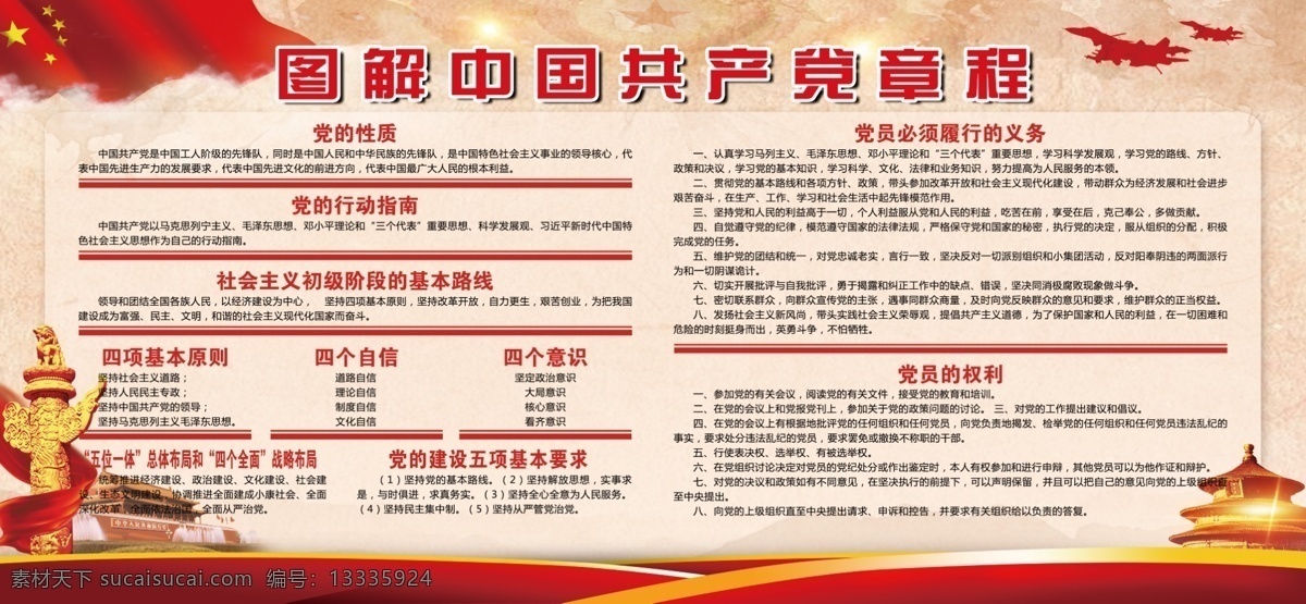 中国共产党 章程 党建展板 党的性质 党的行动指南 四项基本原则 展板模板
