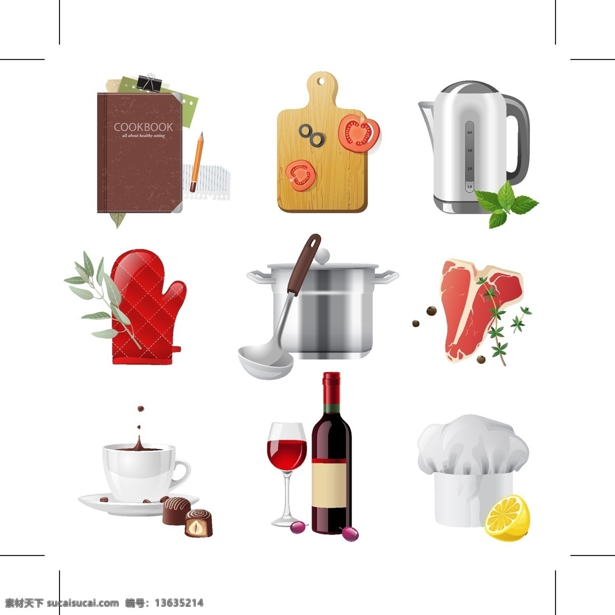 载体 材料 精美 厨房用品 杯 厨房 供应 精致 酒 柠檬 砧板 矢量 矢量图 其他矢量图