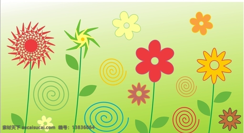 五彩小花 五彩缤纷 小花 失量素材 绿色背景 幻影