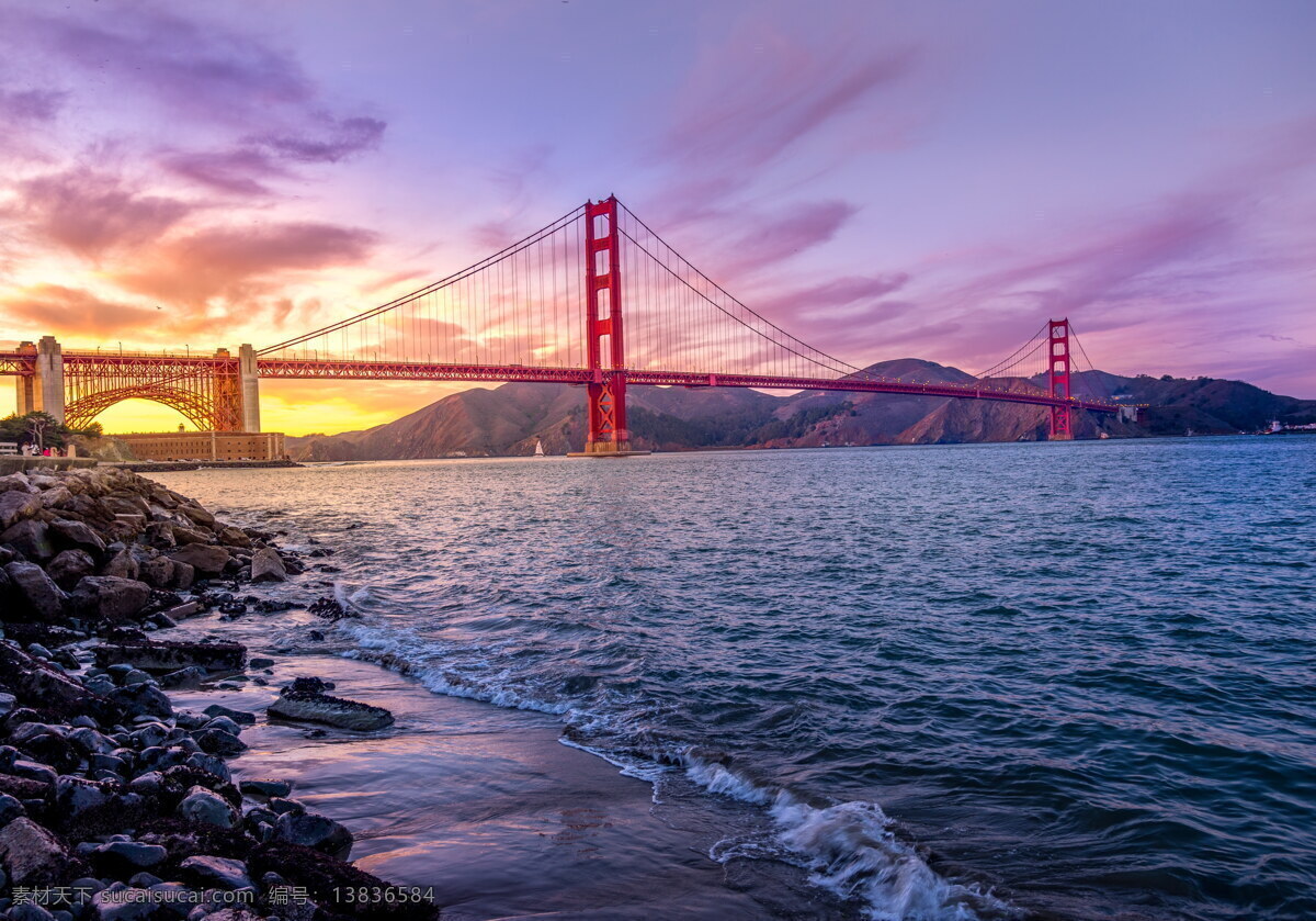 美国 旧金山 金门大桥 桥梁 桥建筑 黄昏 夕阳 黄昏云 紫色黄昏 大海 跨海大桥 建筑物 建筑 城市 建筑景观 风景 风光 自然 大自然 自然风光 自然风景 景色 唯美 景物 自然景色 自然景观