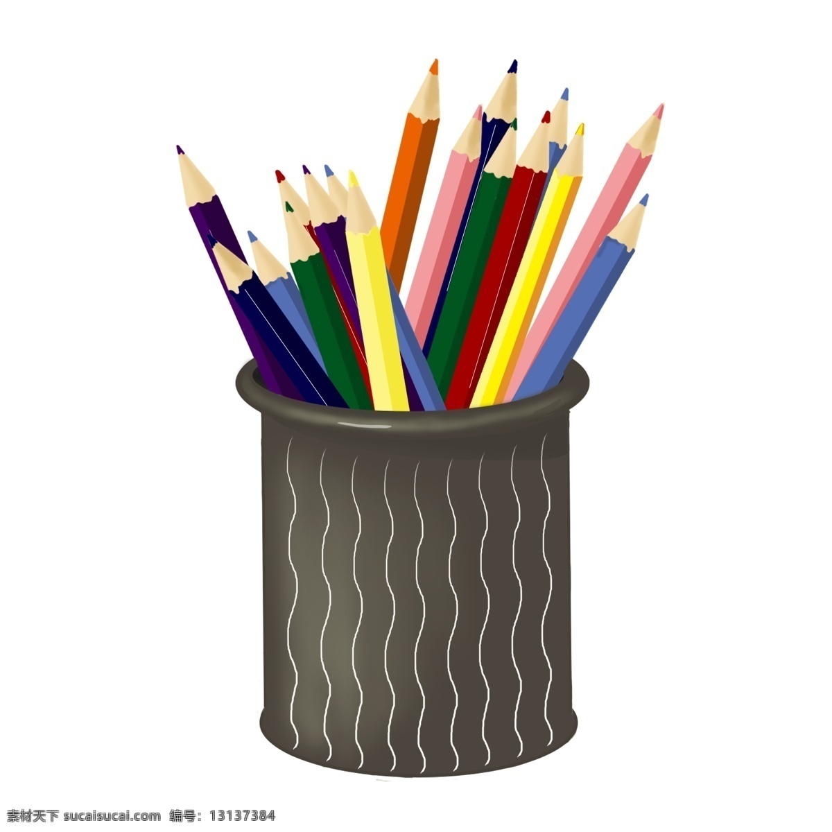 笔筒 里 彩色 画笔 手绘 元素 文具 铅笔 彩色铅笔 写实