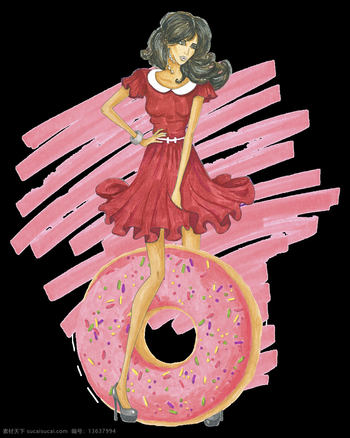 少女 卡通 透明 装饰 粉色 裙子 甜甜圈 矢量素材 设计素材