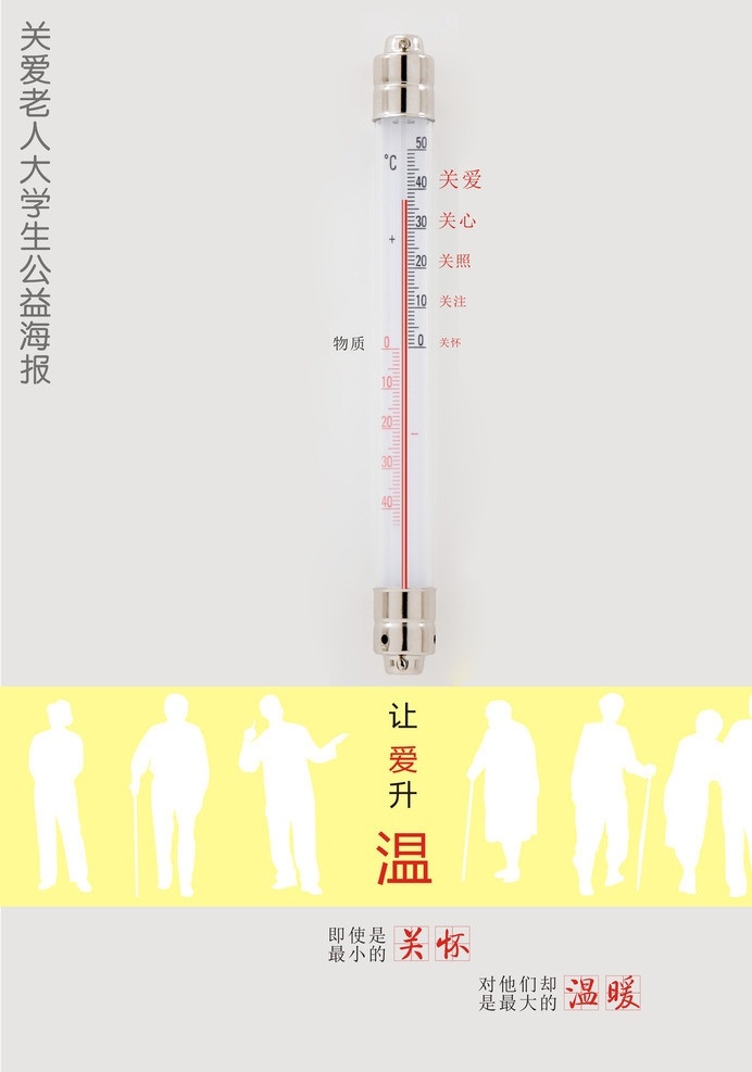 关爱 老人 公益 海报 失忆老人 空巢老人 温度计 大学生 温暖 矢量