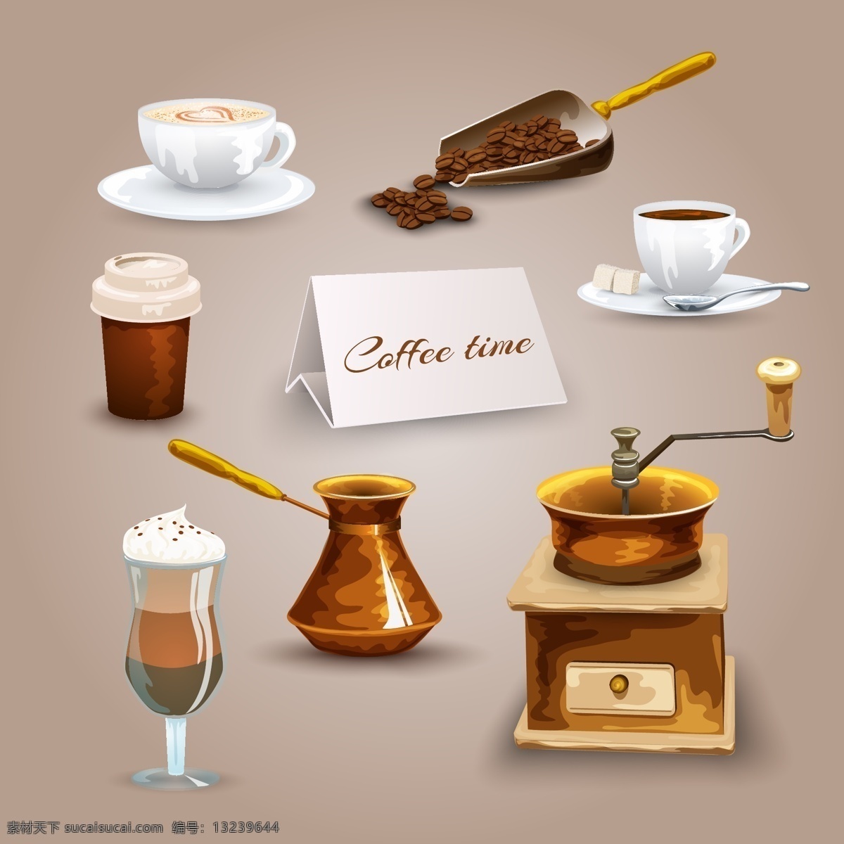 手绘 促销 咖啡 用品 插画 元素 咖啡豆 雪顶咖啡 咖啡机