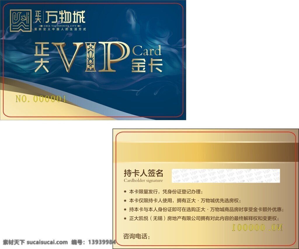 正大 万物 城 vip 金色 彩带 会员卡 万物城 磁条卡 金卡 持卡人签名 金色卡 深蓝色卡 打码 创意 白色